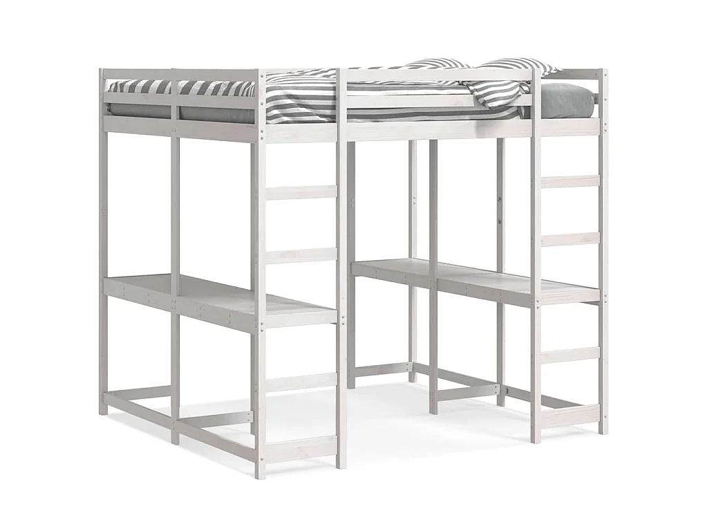 Lit superposé et bureau et échelle 160x200cm bois de pin massif