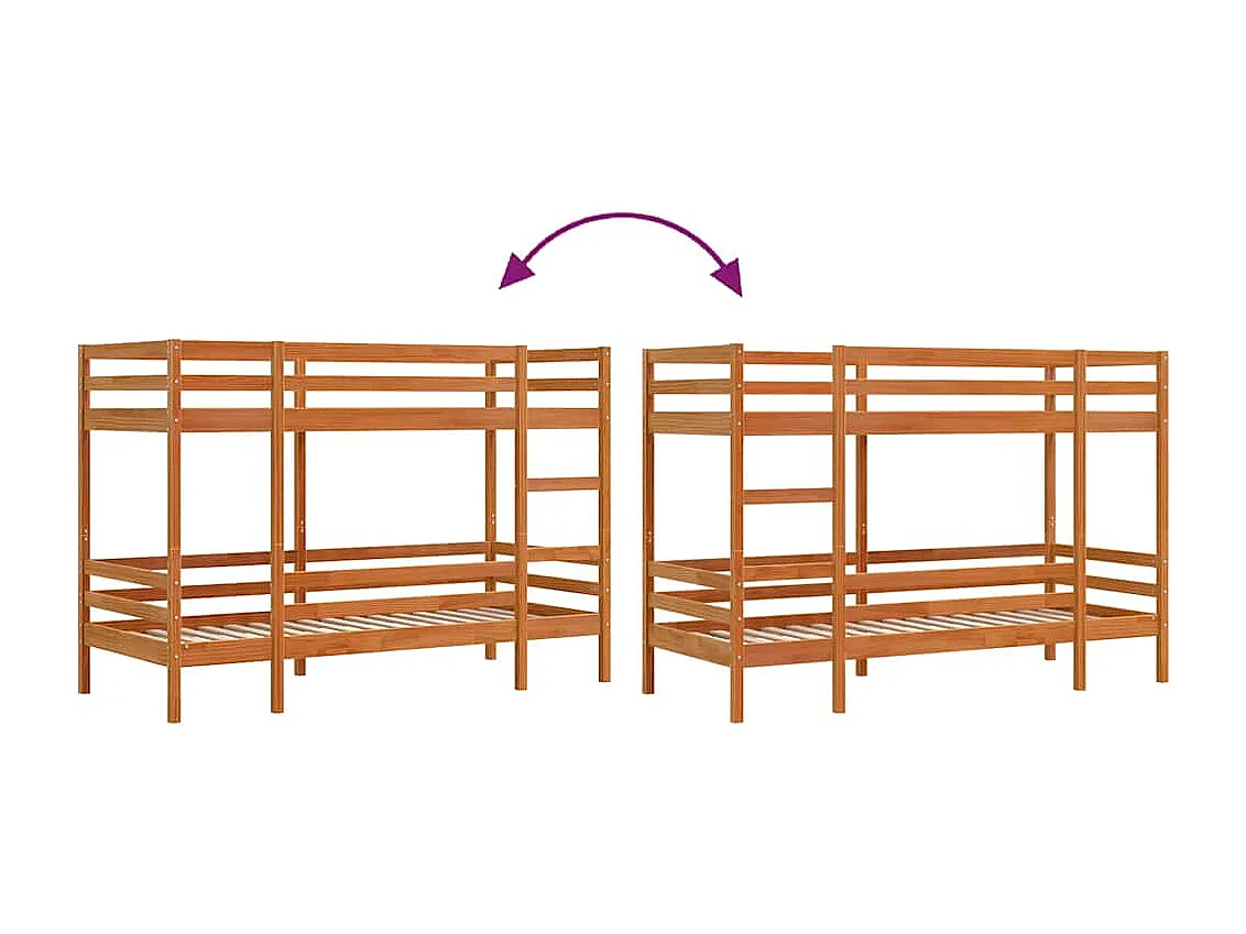 Lit superposé sans matelas cire marron 75x190 cm pin massif