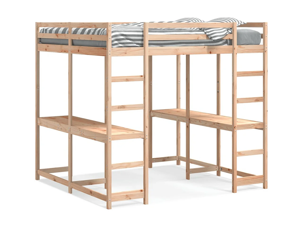 Hochbett mit Schreibtisch & Leiter 140x200 cm Massivholz Kiefer