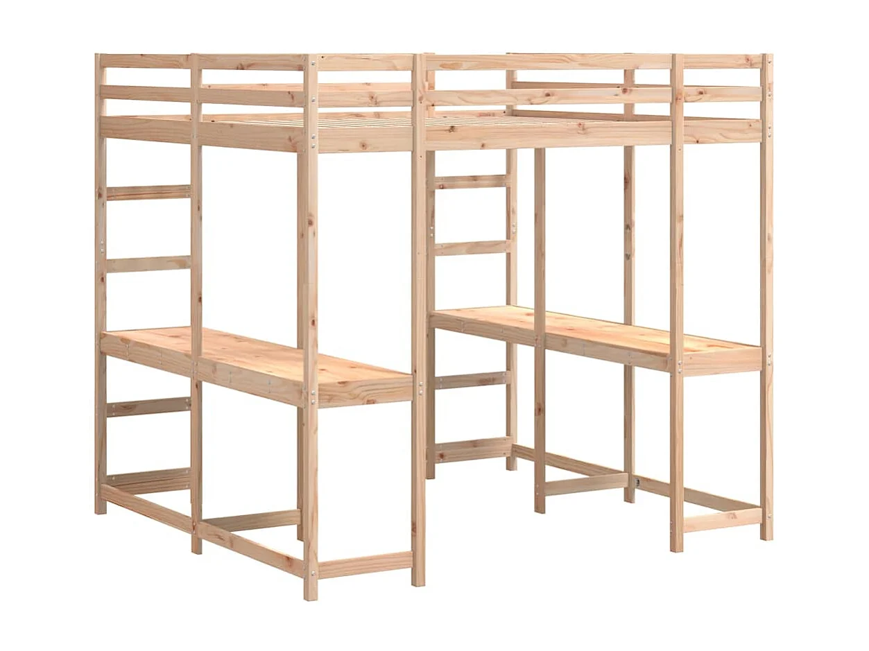 Hochbett mit Schreibtisch & Leiter 140x200 cm Massivholz Kiefer