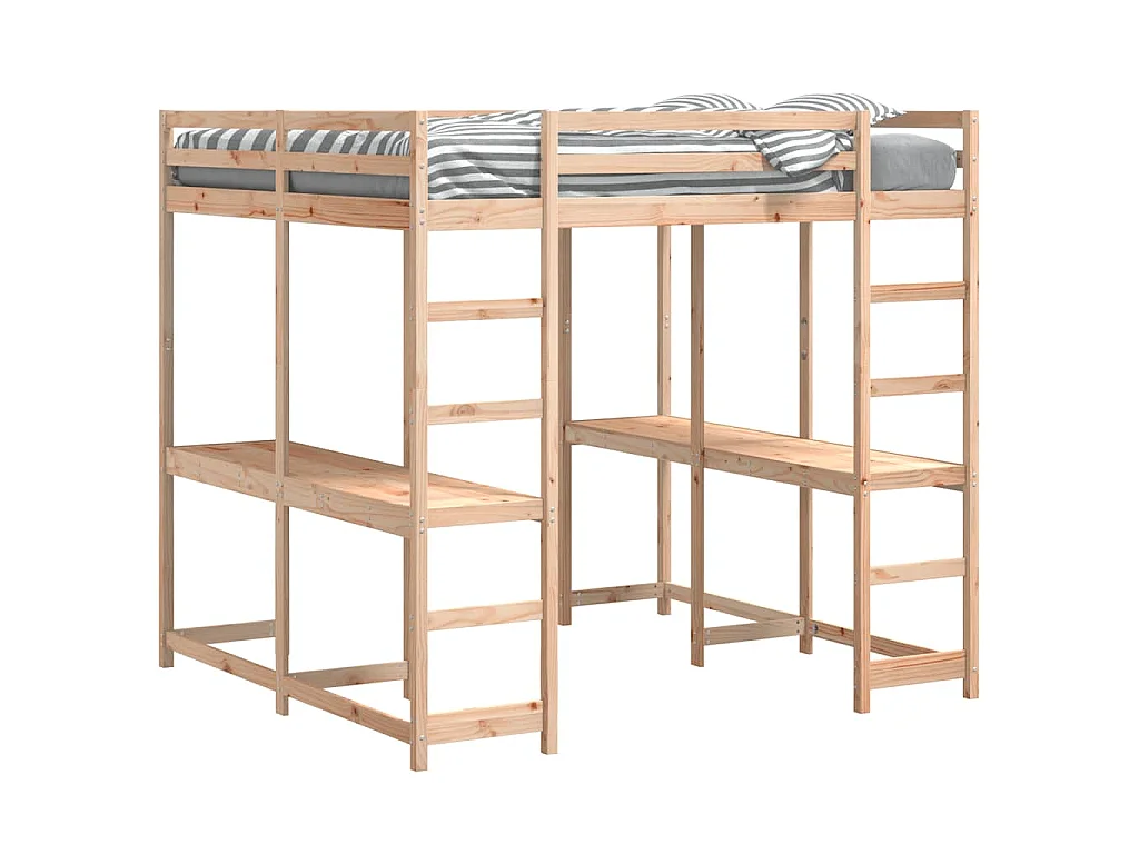 Hoogslaper met bureau en ladder massief grenenhout 140x200 cm