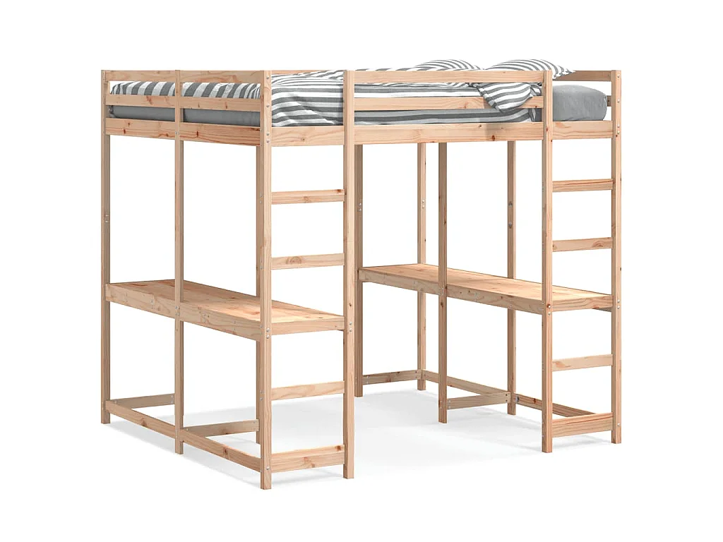 Hoogslaper met bureau en ladder massief grenenhout 140x200 cm