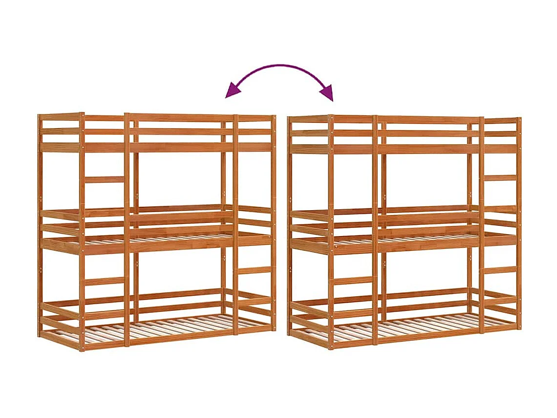 Lit superposé triple sans matelas 75x190 cm bois de pin massif