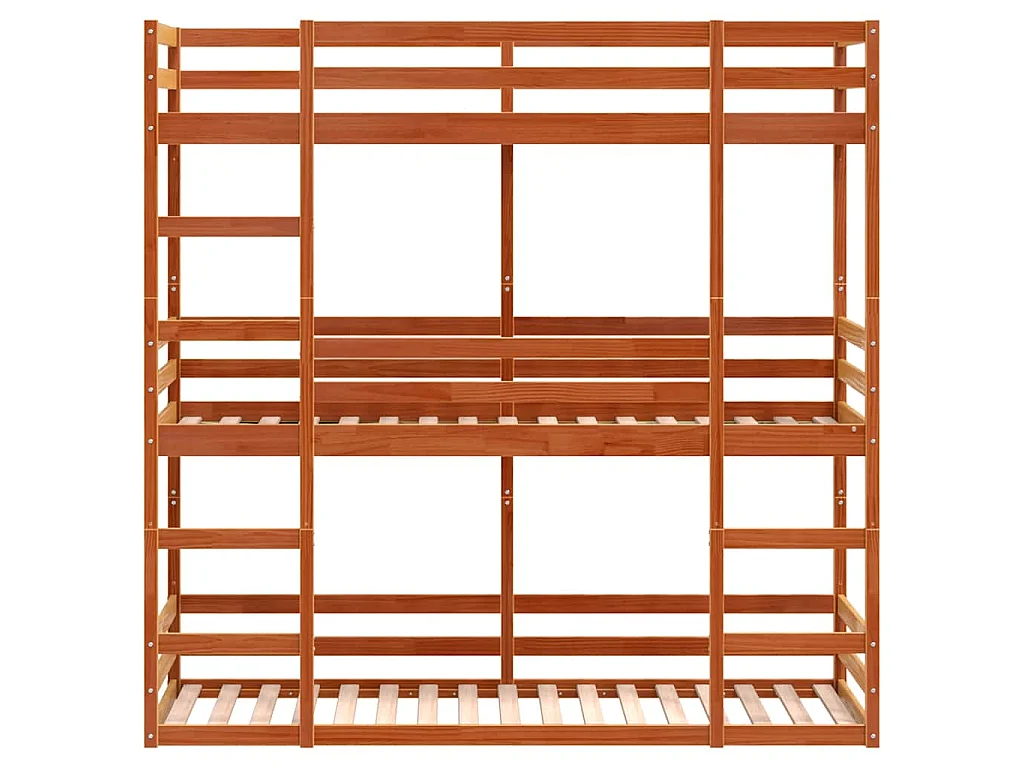 Stapelbed 3-persoons massief grenenhout wasbruin 75x190 cm