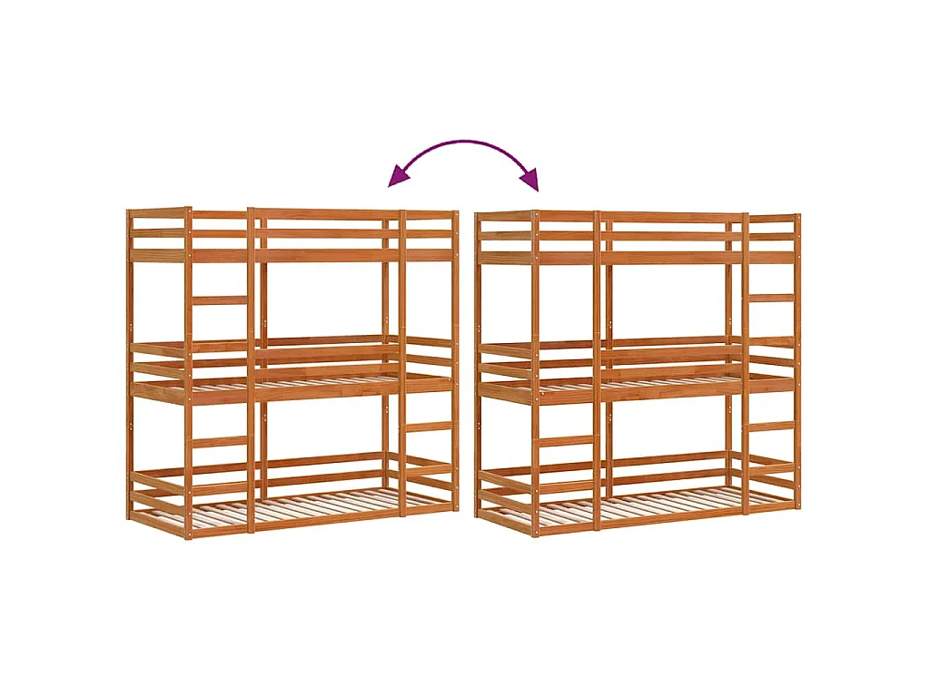 Stapelbed 3-persoons massief grenenhout wasbruin 75x190 cm