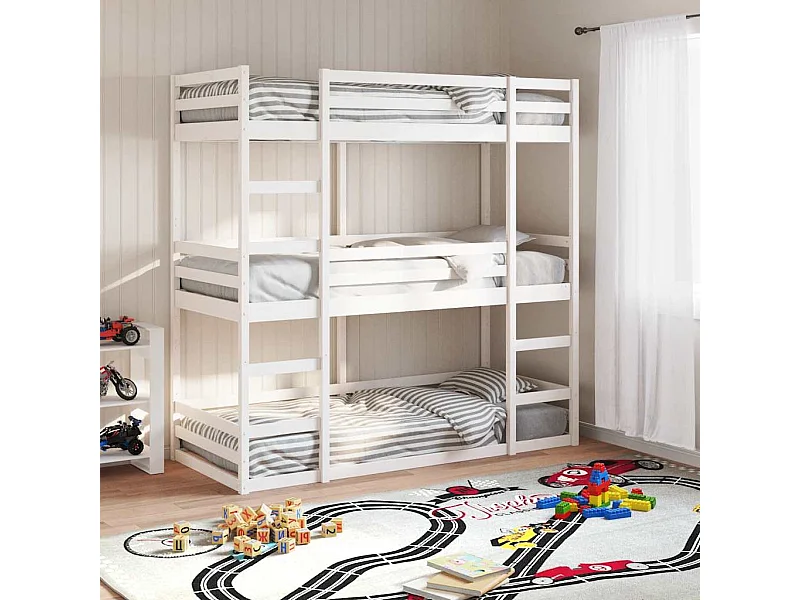 Lit superposé triple sans matelas 75x190 cm bois de pin massif