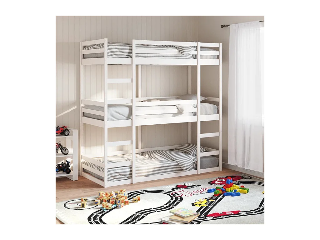 Lit superposé triple sans matelas 75x190 cm bois de pin massif