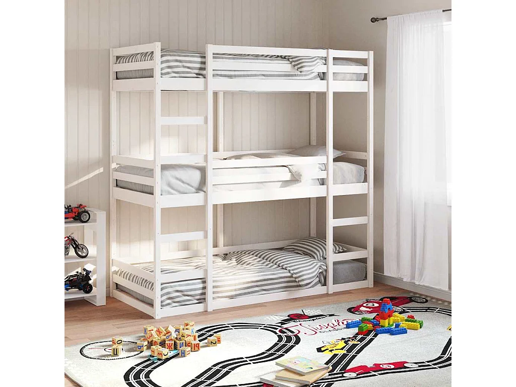 Dreifach-Etagenbett Weiß 75x190 cm Massivholz Kiefer
