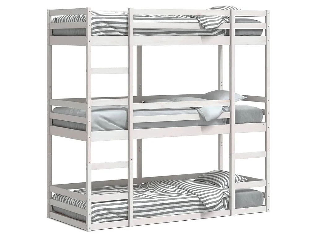 Lit superposé triple sans matelas 75x190 cm bois de pin massif