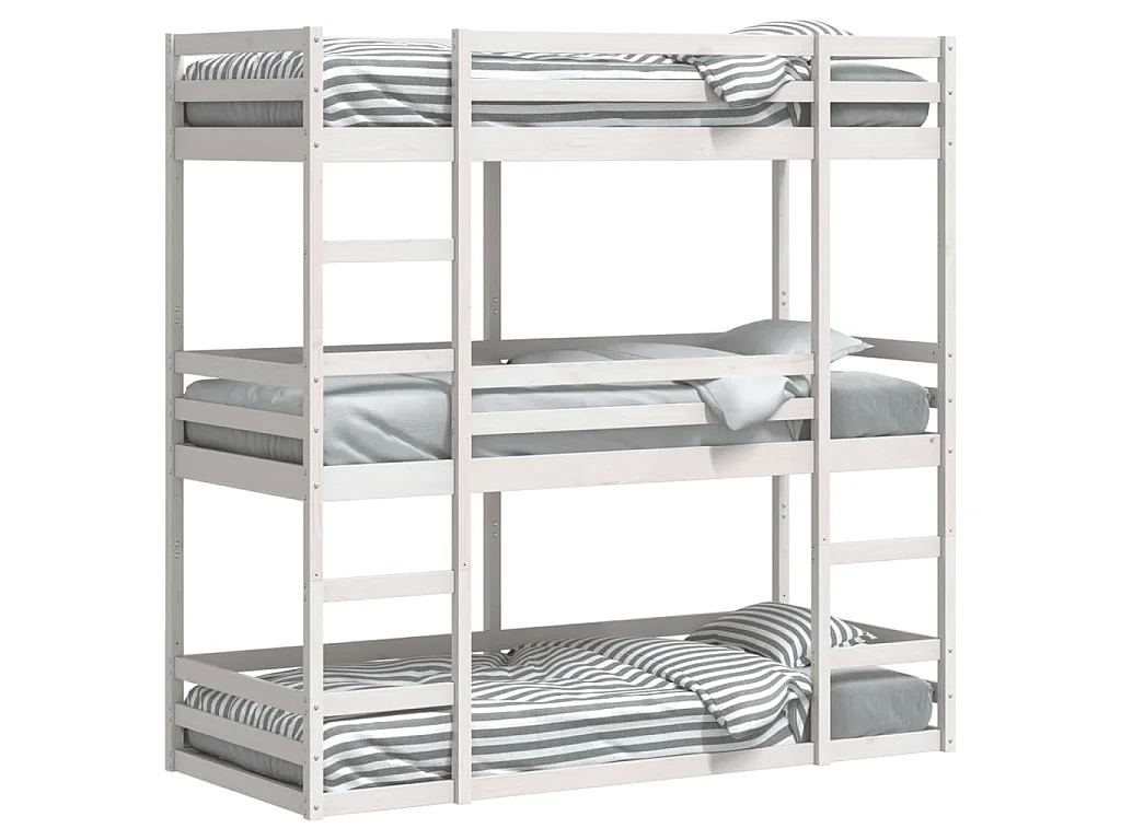 Lit superposé triple sans matelas 75x190 cm bois de pin massif