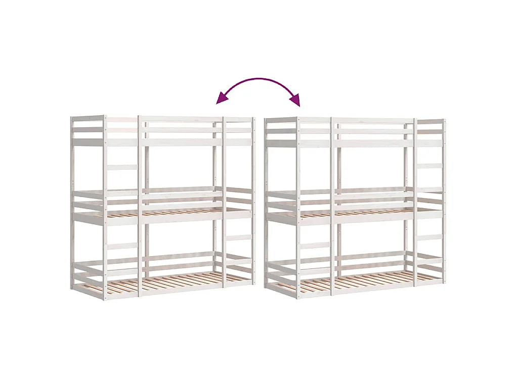 Lit superposé triple sans matelas 75x190 cm bois de pin massif