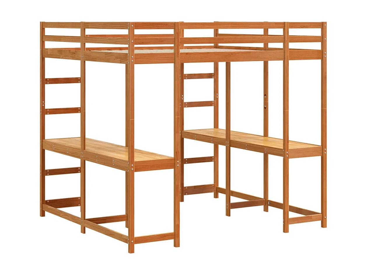 Lit superposé et bureau et échelle 200x200cm bois de pin massif