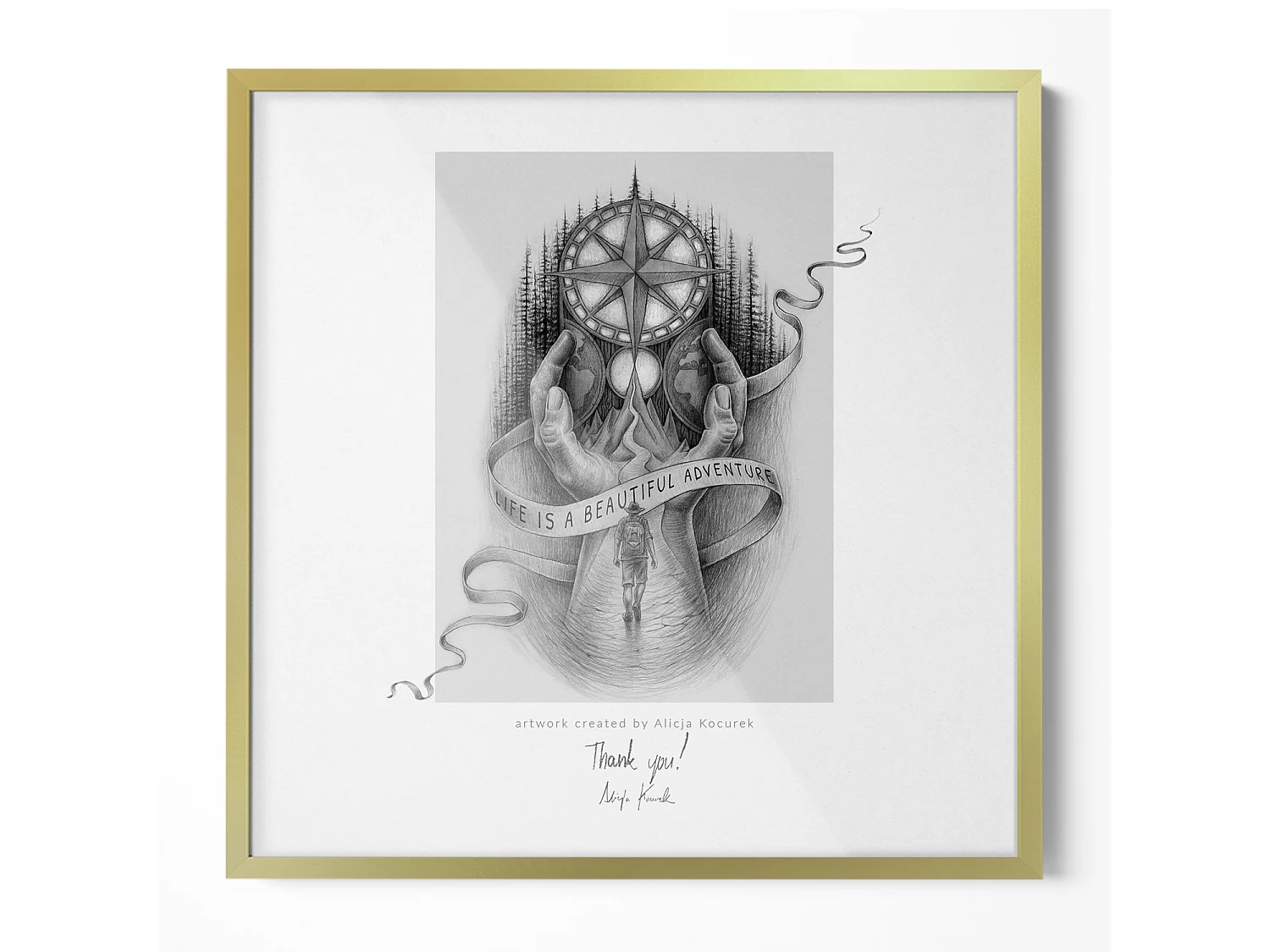 Cadre photo et poster 50x50 cm - Cadre de couleur dorée, verre acrylique, montage vertical et horizontal