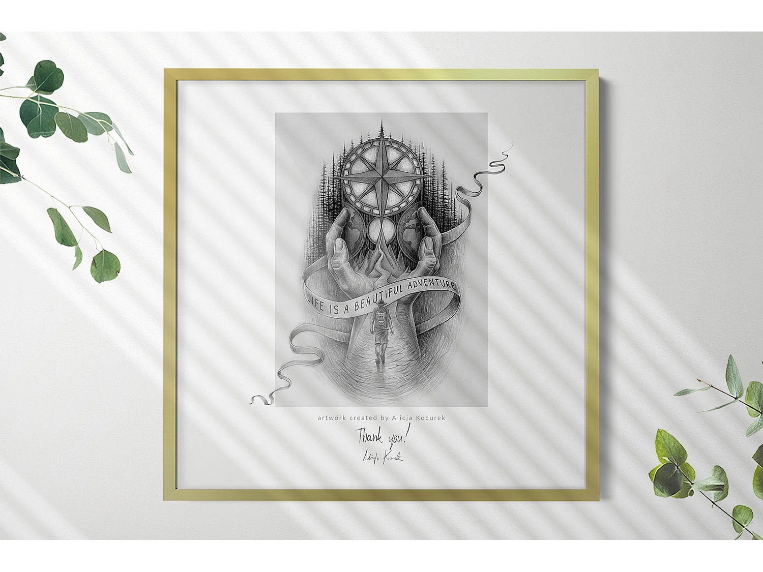 Cadre photo et poster 50x50 cm - Cadre de couleur dorée, verre acrylique, montage vertical et horizontal