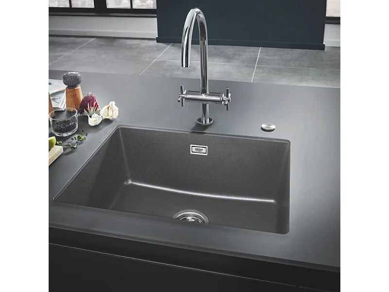 GROHE Fregadero de 1 seno 457 x 406 mm granito gris compuesto de cuarzo K700U