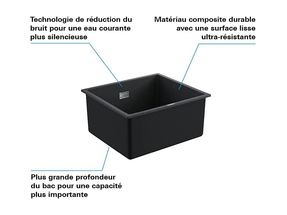 GROHE Fregadero de 1 seno 457 x 406 mm granito gris compuesto de cuarzo K700U