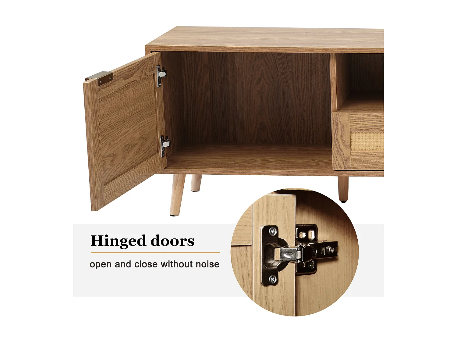 Meuble TV en rotin tressé pieds en bois massif 200*37*49cm TORQEOLS