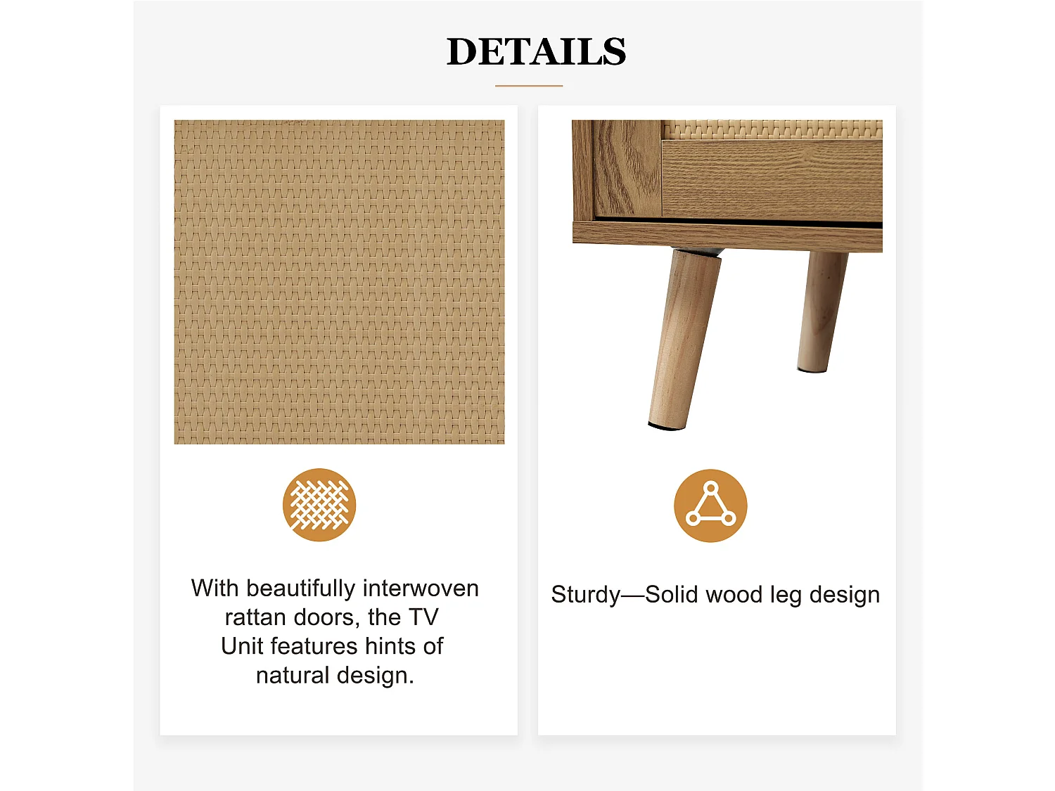 URBAN MEUBLE Meuble TV en rotin tressé pieds en bois massif 200*37*49cm