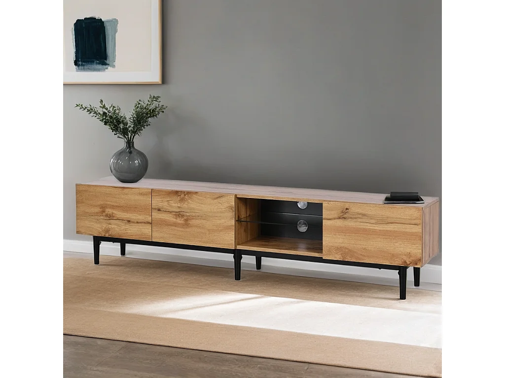 Meuble TV moderne effet grain de bois avec lumières LED variables TRIEVAIT