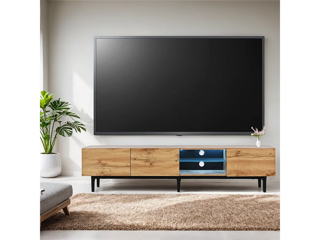 URBAN MEUBLE Meuble TV moderne effet grain de bois avec lumières LED variables