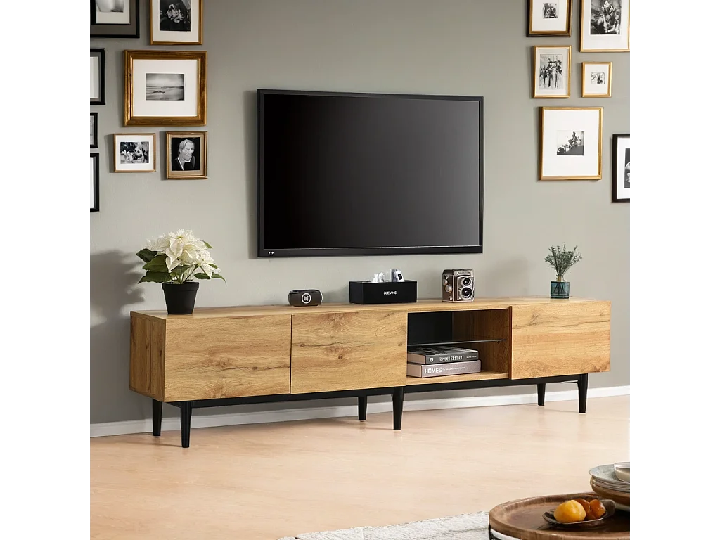 URBAN MEUBLE Meuble TV moderne effet grain de bois avec lumières LED variables