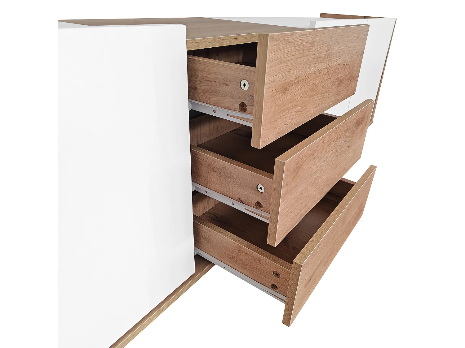 Meuble TV blanc et bois 3 portes et 3 tiroirs murale ou posé au sol GHUGROINS