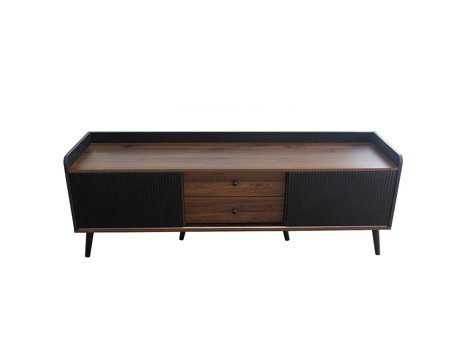 URBAN MEUBLE Meuble TV effet bois et noir avec 2 tiroirs au central et 2 portes coulissantes H58/L160/P40cm