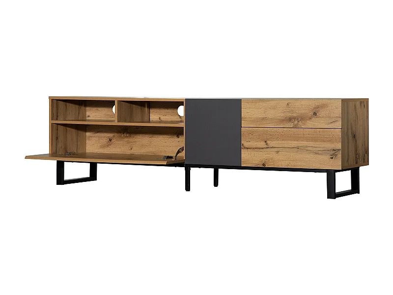 Meuble TV moderne aux couleurs contrastées avec grain de bois et gris 180 cm SCILQUKS