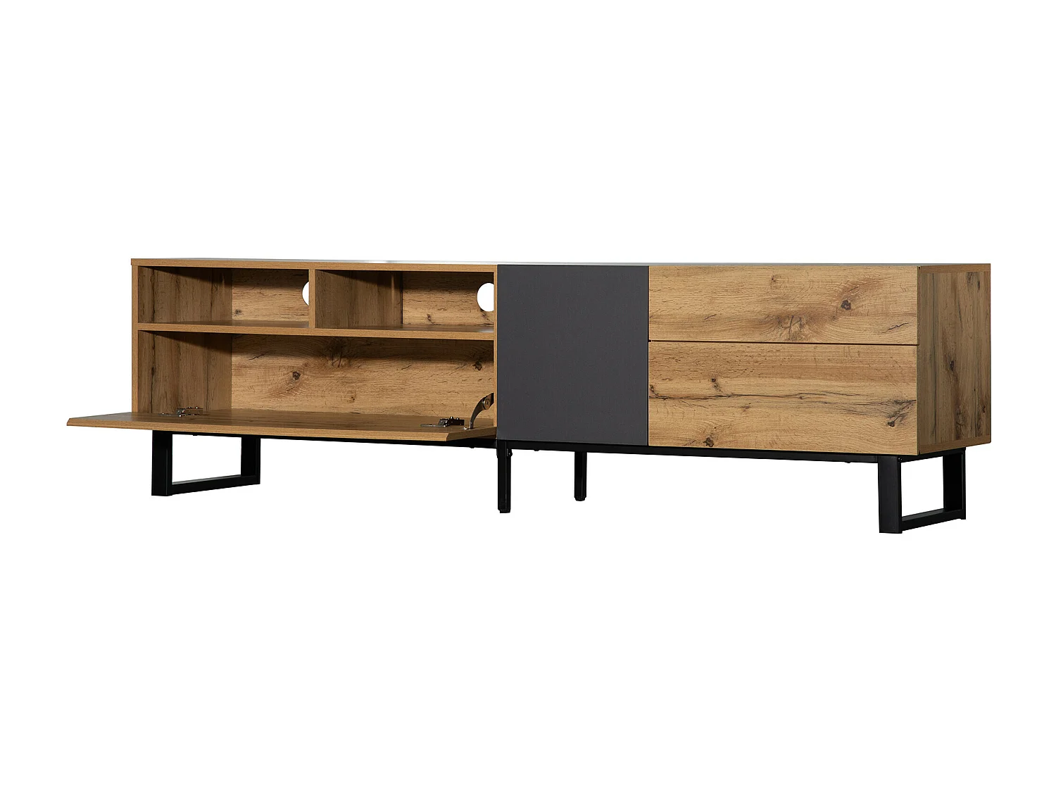 Meuble TV moderne aux couleurs contrastées avec grain de bois et gris 180 cm SCILQUKS