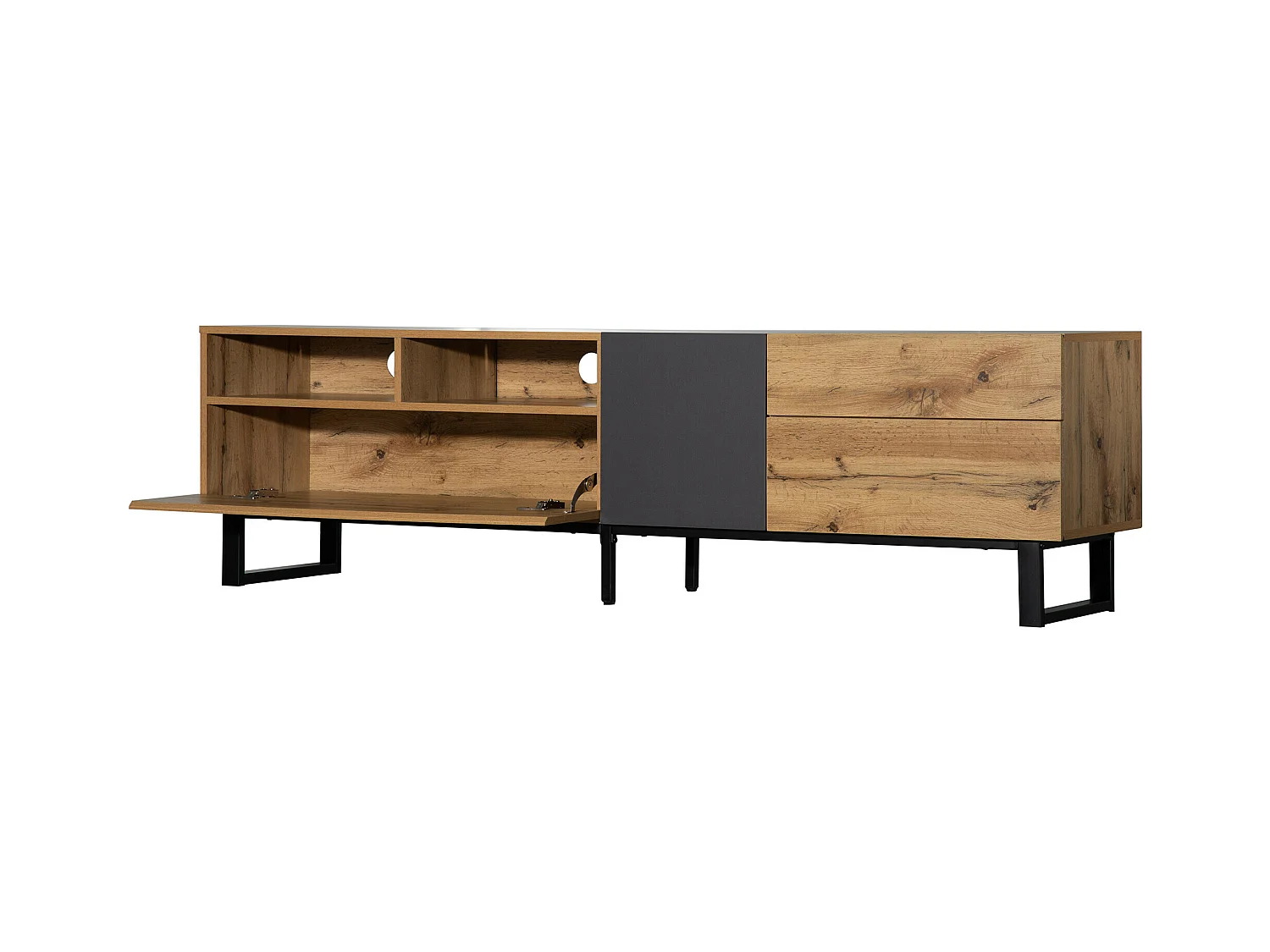 Meuble TV moderne aux couleurs contrastées avec grain de bois et gris 180 cm SCILQUKS