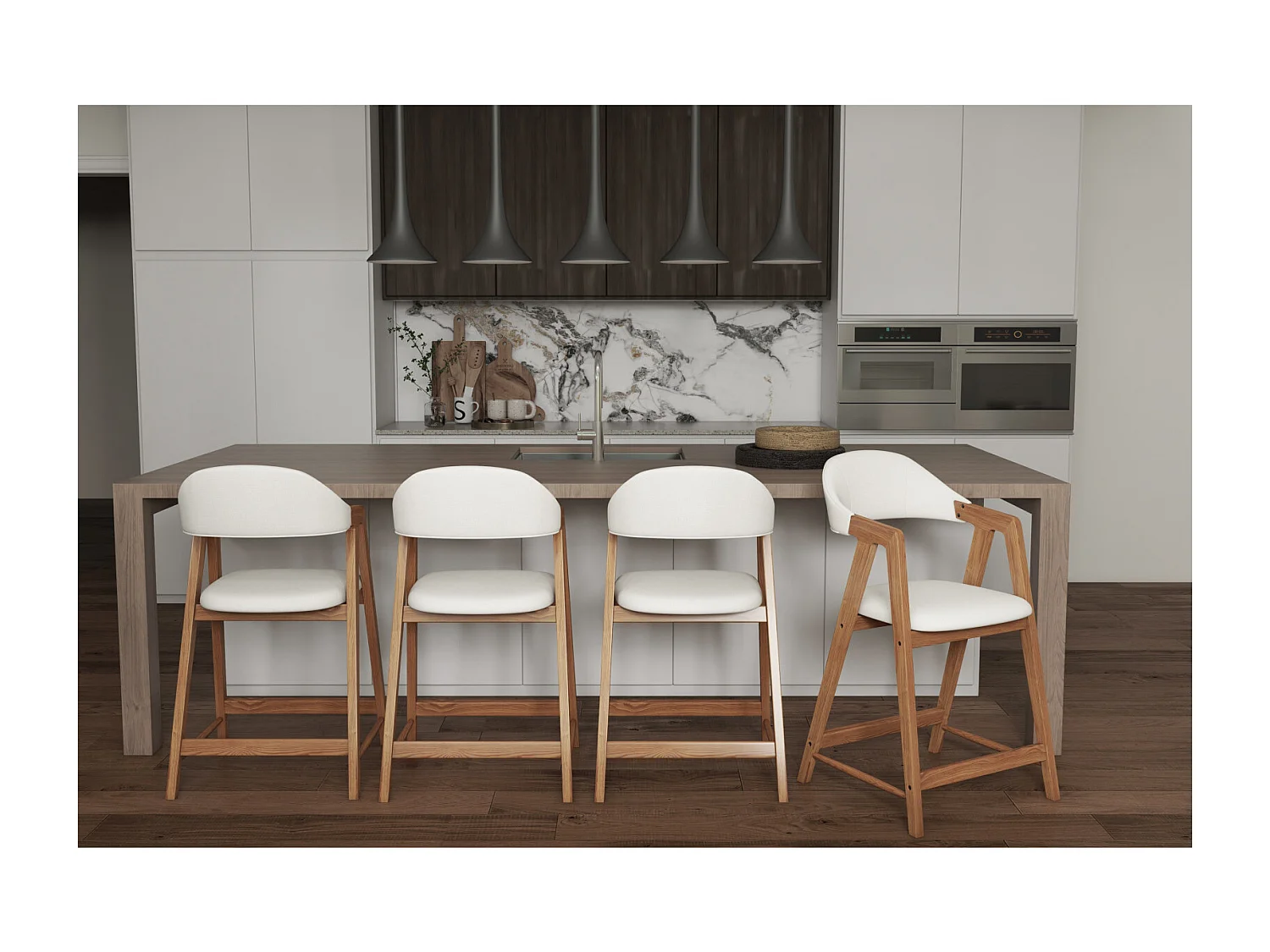 CAMILLE-Sedia da bar in tessuto ecrù e frassino (x2)