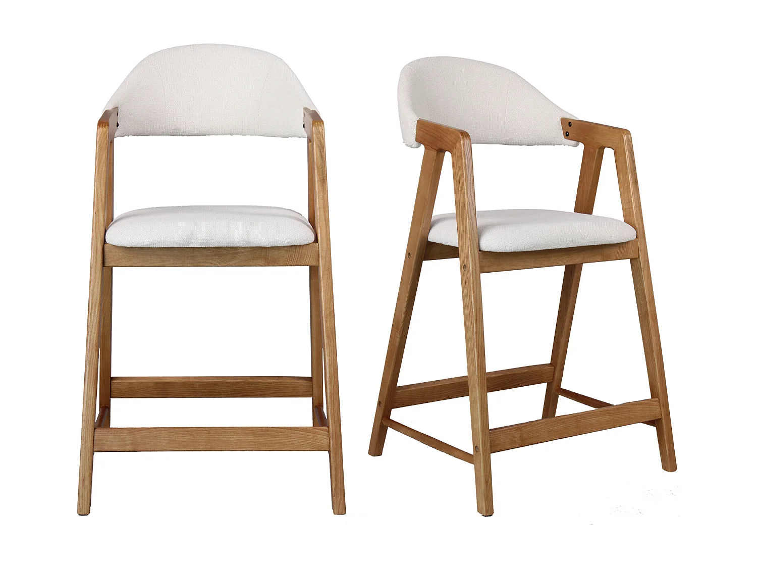 CAMILLE-Silla de bar de tela color crudo y fresno (x2)