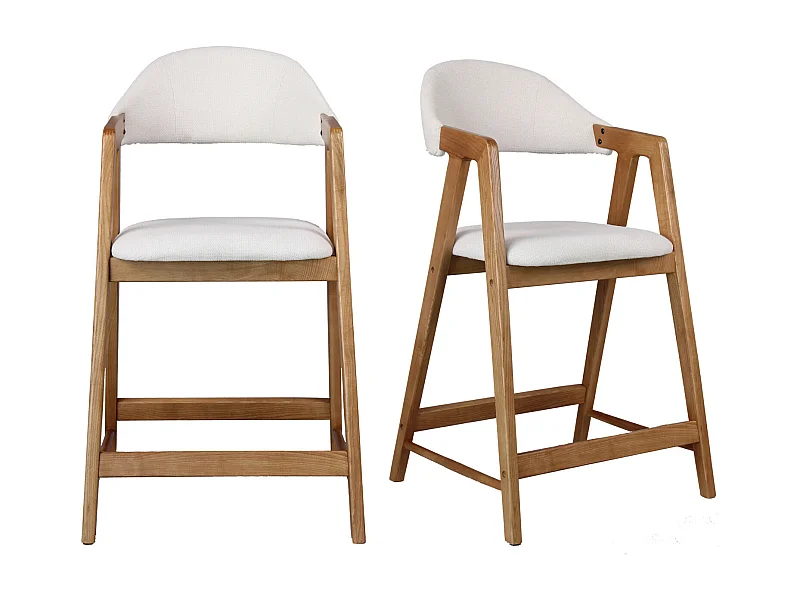 CAMILLE-Silla de bar de tela color crudo y fresno (x2)