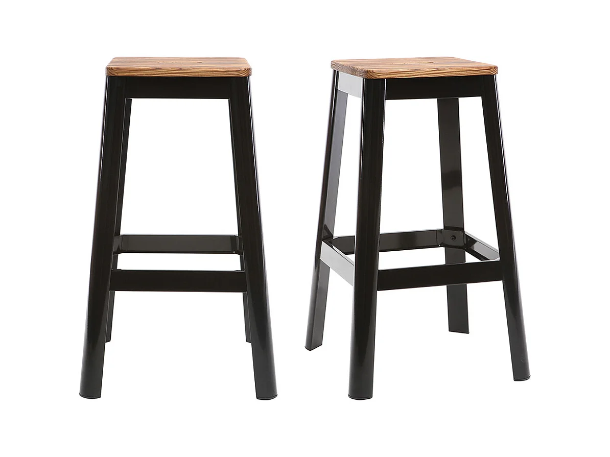 Set de 2 taburetes de cocina industriales de metal negro y madera 75 cm NICK