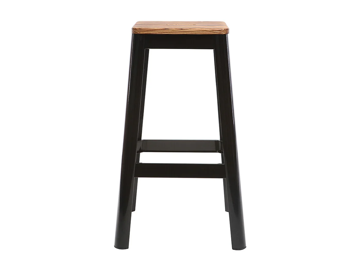 Set de 2 taburetes de cocina industriales de metal negro y madera 75 cm NICK