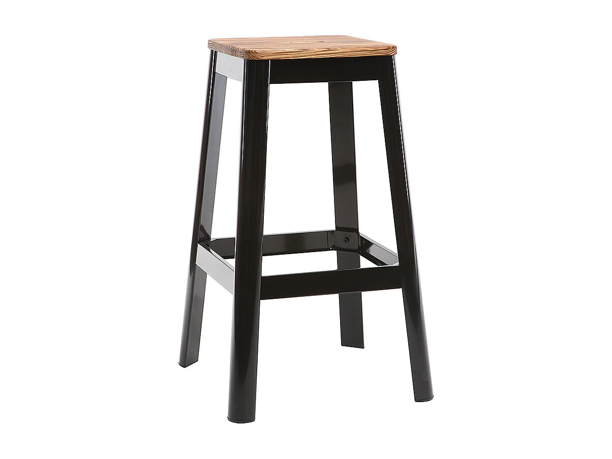 Set de 2 taburetes de cocina industriales de metal negro y madera 75 cm NICK