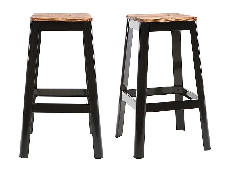 Sgabelli da bar industriali in metallo nero e legno H75 cm (set di 2) NICK