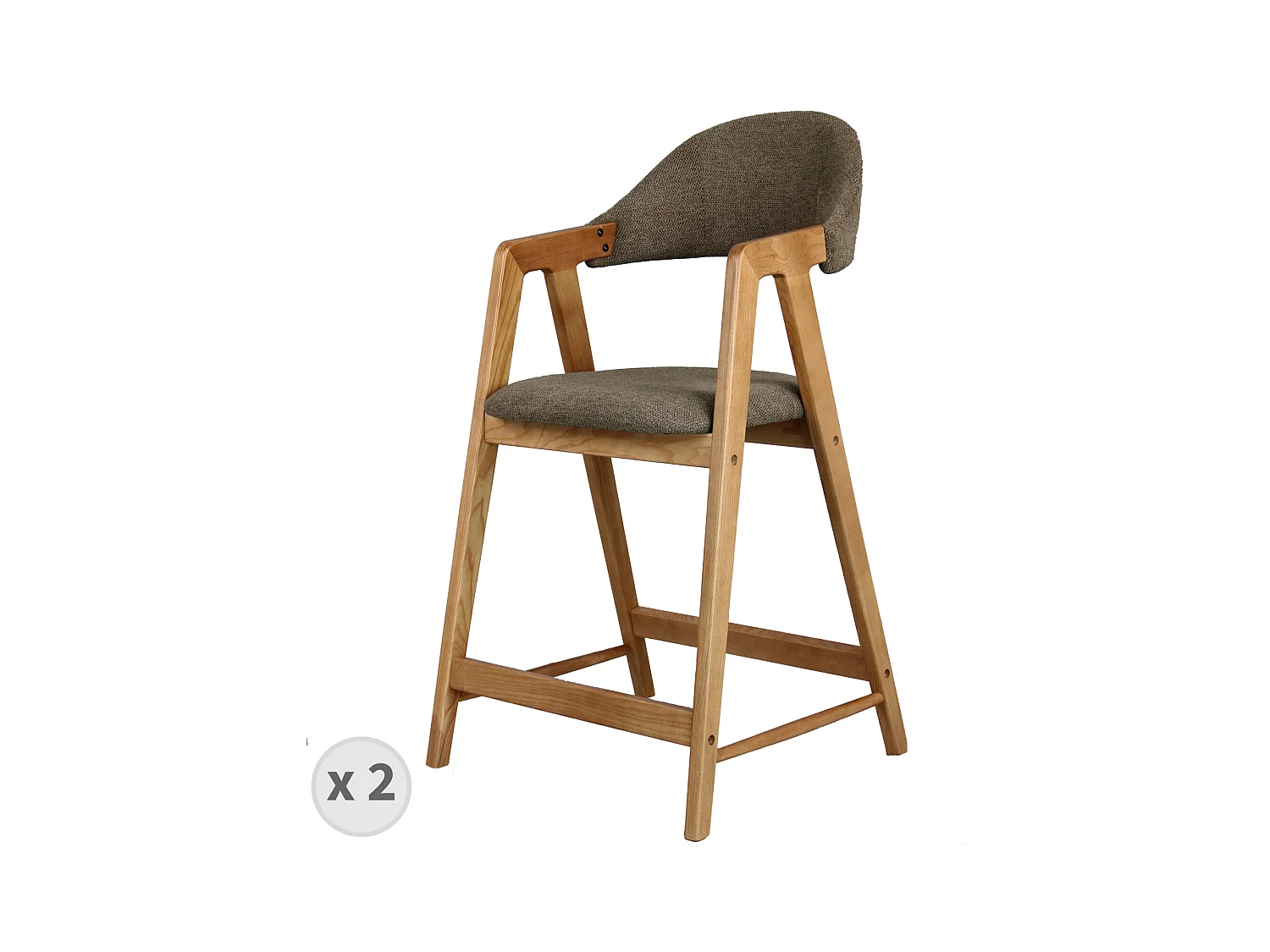 CAMILLE-Silla de bar, tela marrón y fresno natural (x2)
