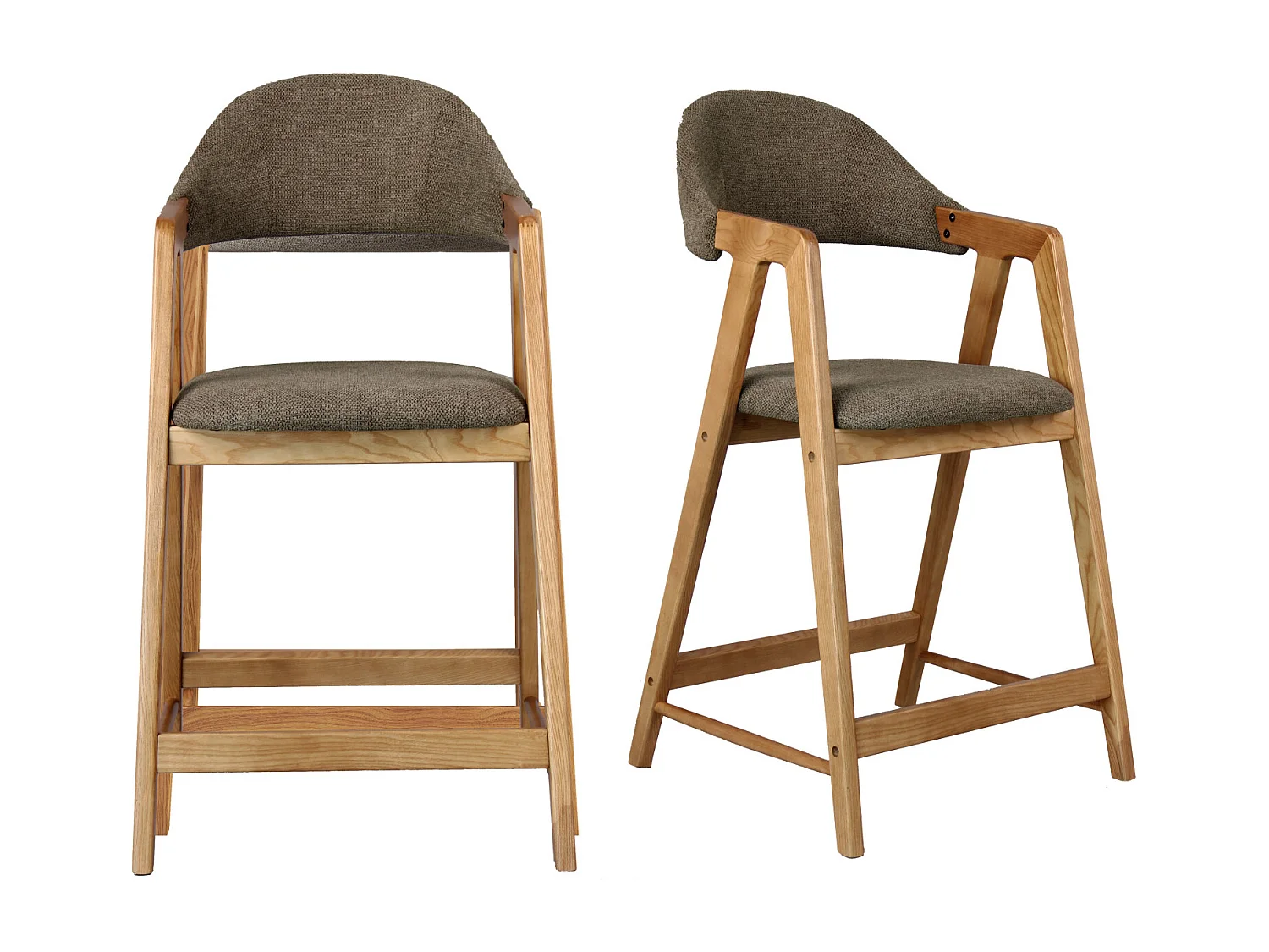 CAMILLE-Silla de bar, tela marrón y fresno natural (x2)