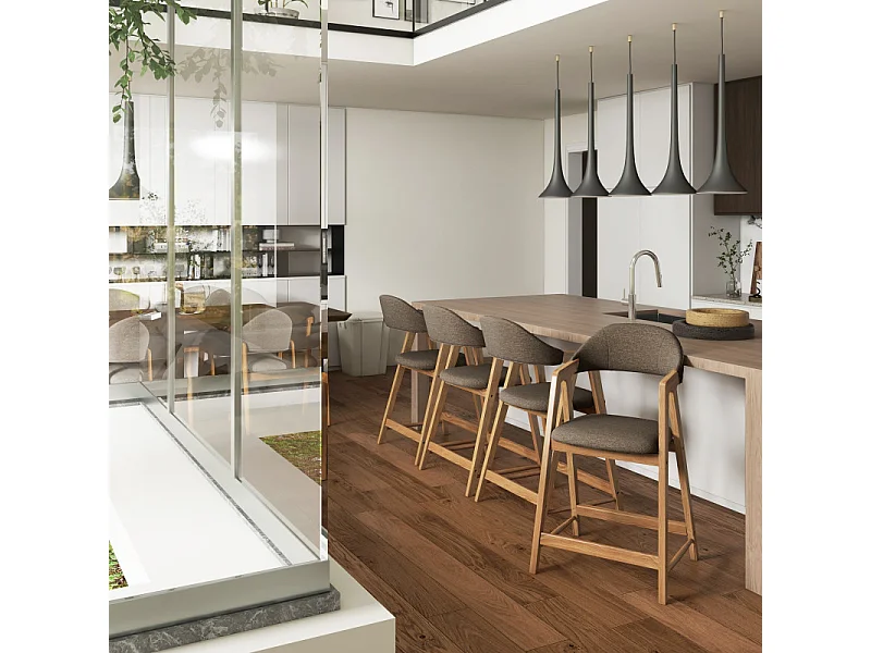 CAMILLE-Chaise de bar en Frêne naturel et tissu Trendy Taupe (x2)