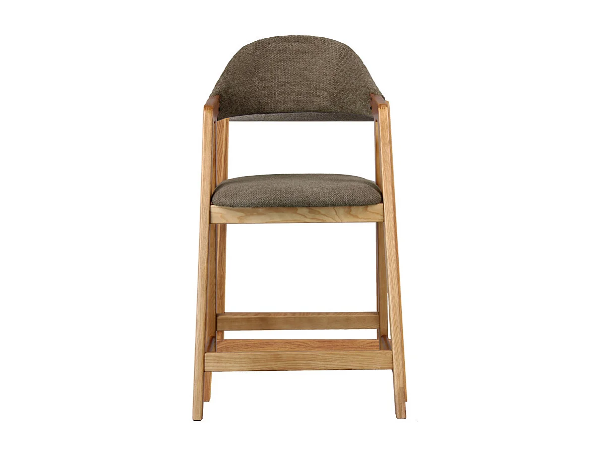 CAMILLE-Chaise de bar en Frêne naturel et tissu Trendy Taupe (x2)