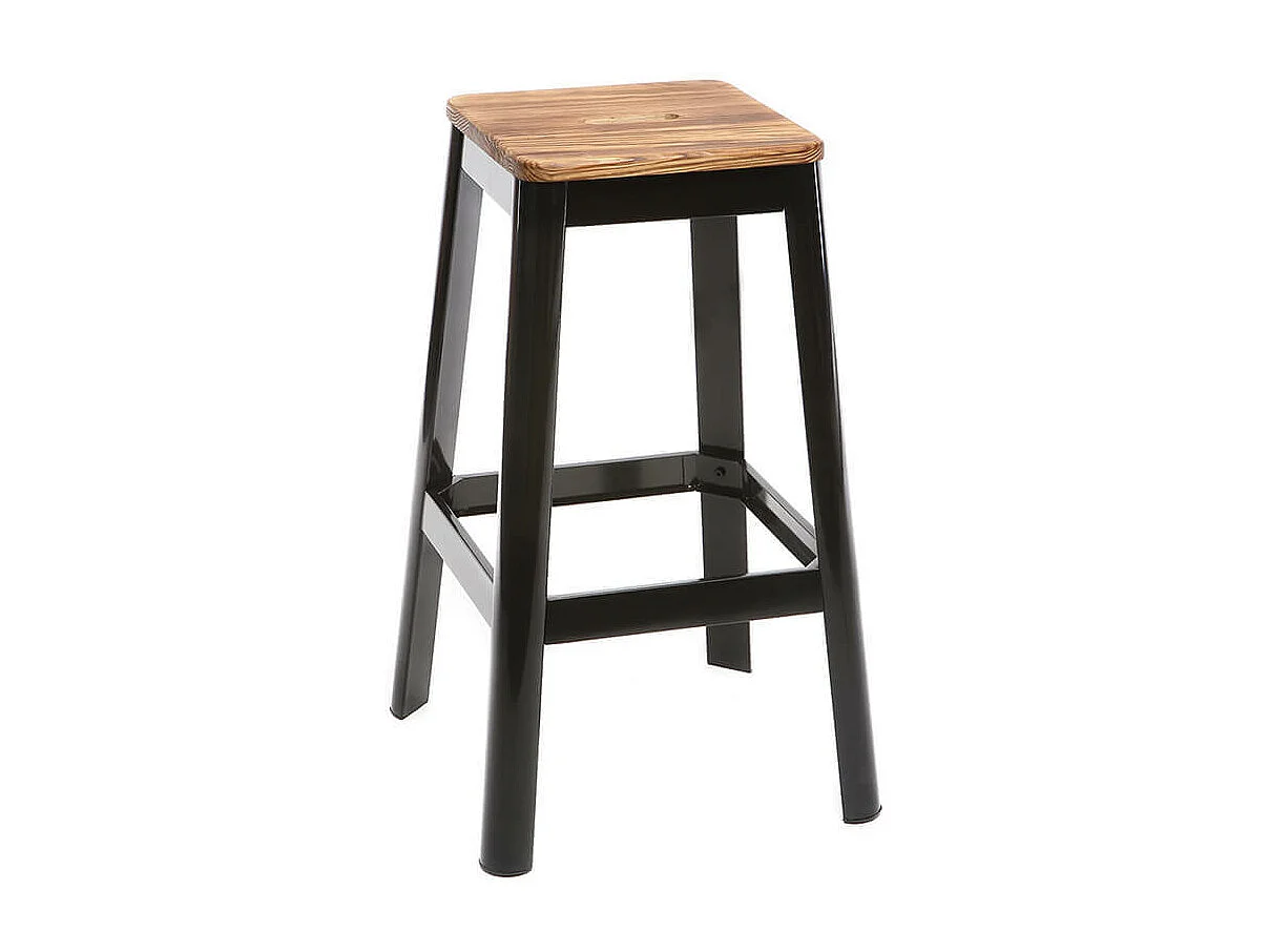 Tabouret de bar design noir et bois H75 cm NICK