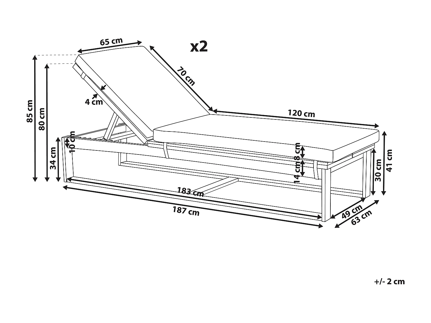 Sonnenliege 2er Set Akazienholz heller Holzfarbton Auflage verstellbar Azzanello