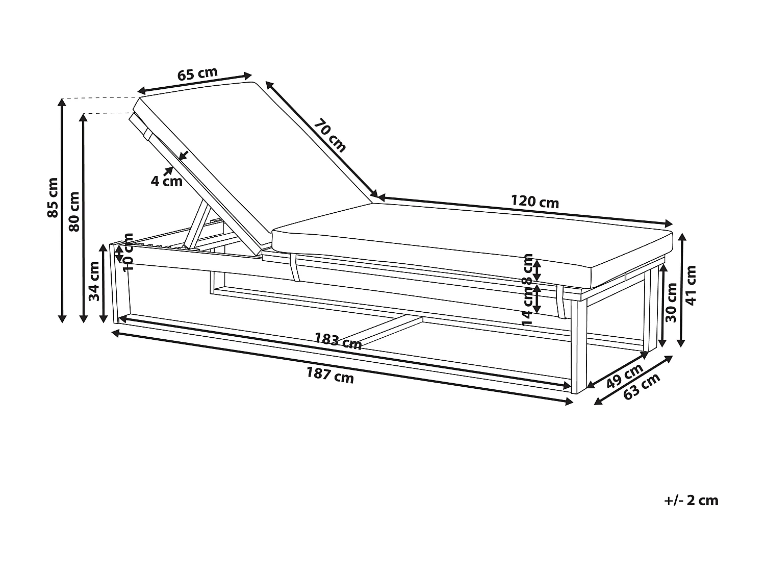 Sonnenliege Akazienholz heller Holzfarbton Auflage verstellbare Lehne Azzanello