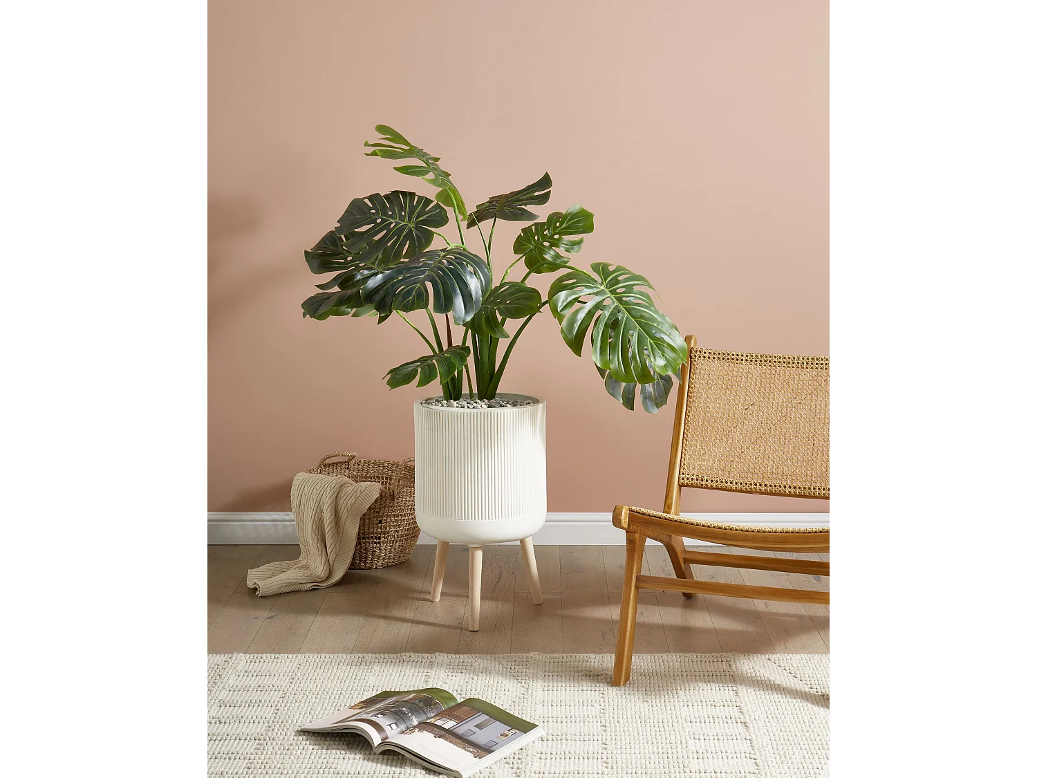 Vaso alto para plantas MACLURA Cerâmica 35 cm Creme claro