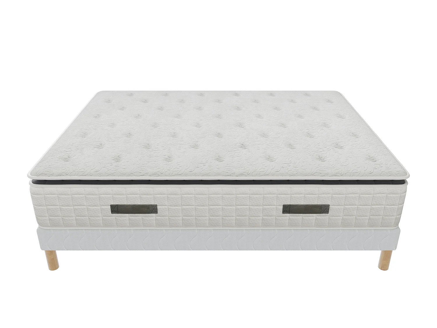 Ensemble Cachemire 200x200 cm Hauteur 28 cm Ressorts ensachés Mousse Polyuréthane avec Sommier Tapissier en 2 Blocs