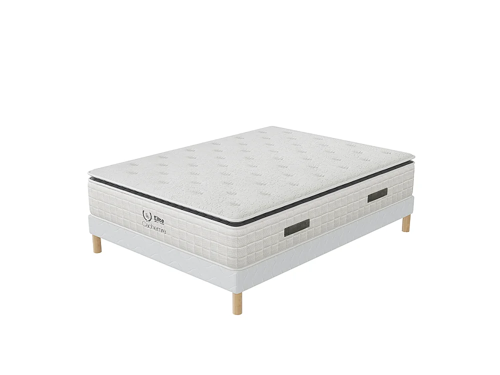 Ensemble Sommier + Matelas Cachemire 200x200 cm Ressorts Ensachés Hauteur 28 cm