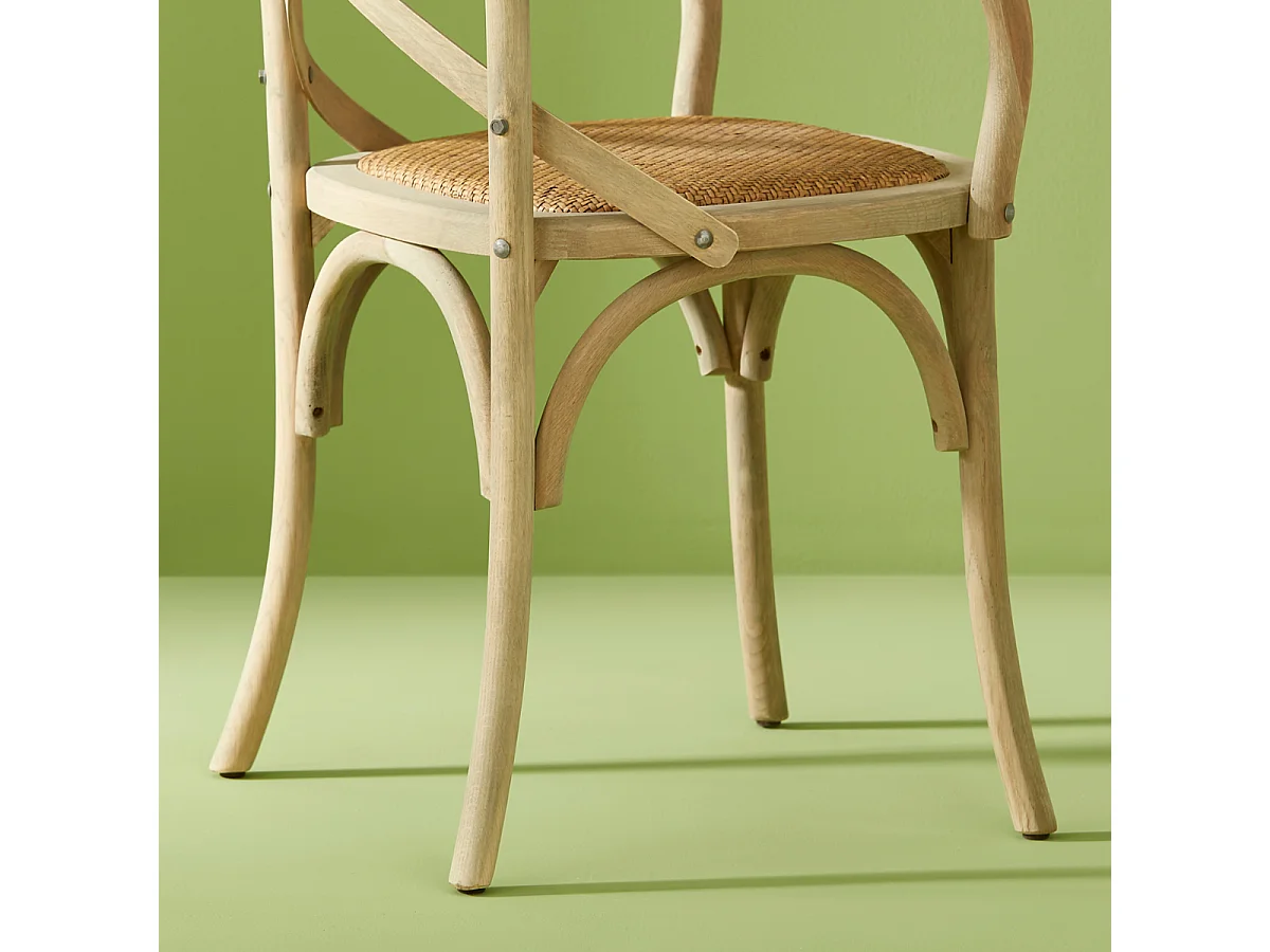 Lot de 6 fauteuils bridge en bois massif et cannage L62 cm - BISTROT