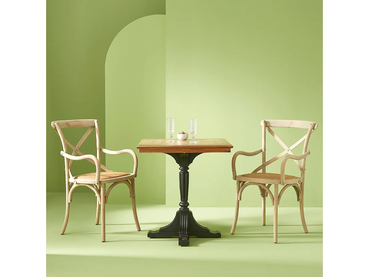 Lot de 6 fauteuils bridge en bois massif et cannage L62 cm - BISTROT