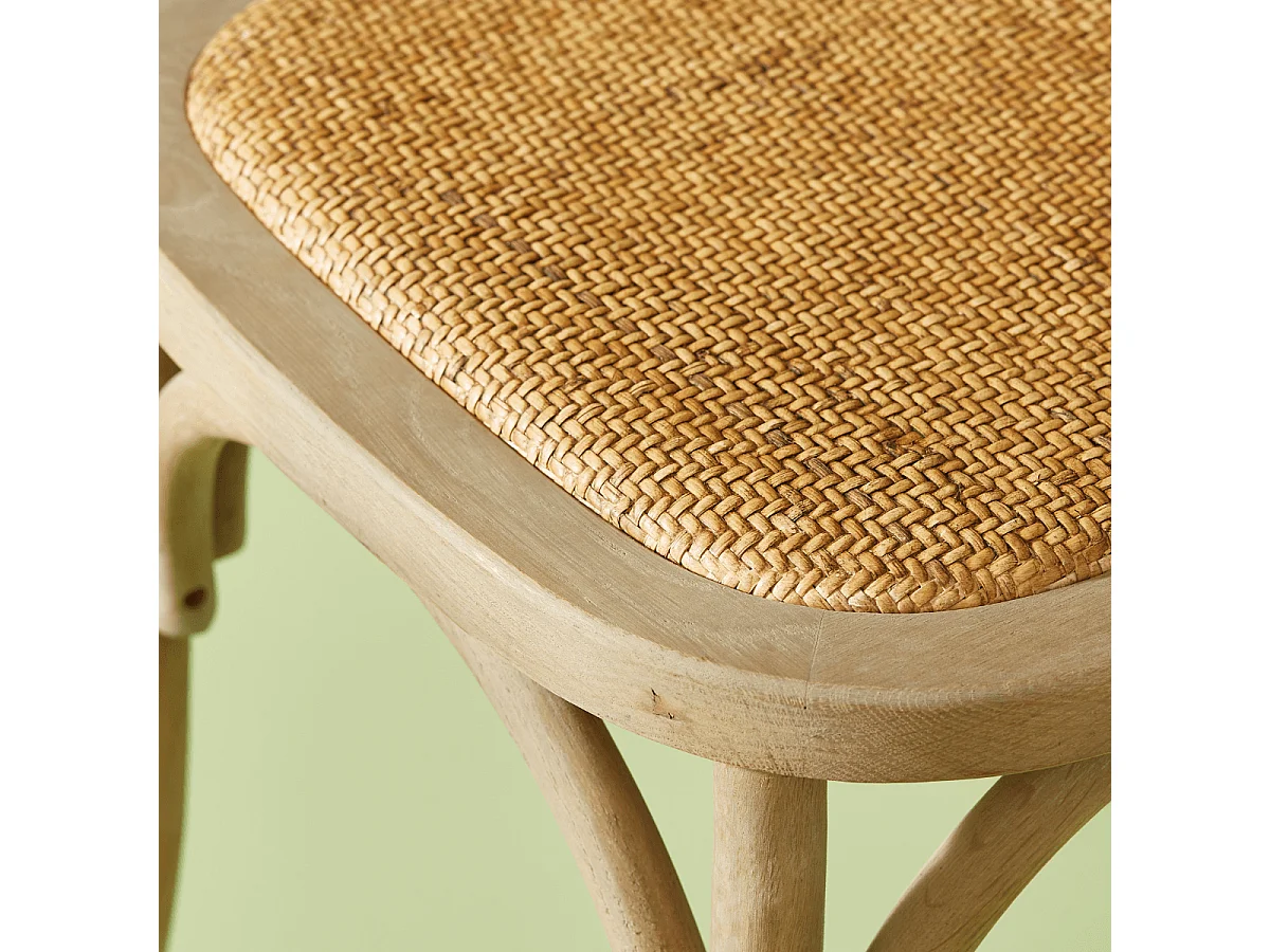 Lot de 6 fauteuils bridge en bois massif et cannage L62 cm - BISTROT